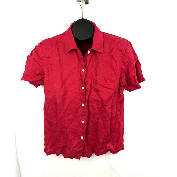 Real Clothes Saks Fifth Avenue Blouse Womens LARGE Red 100% Linen Top - Picture 3 of 9